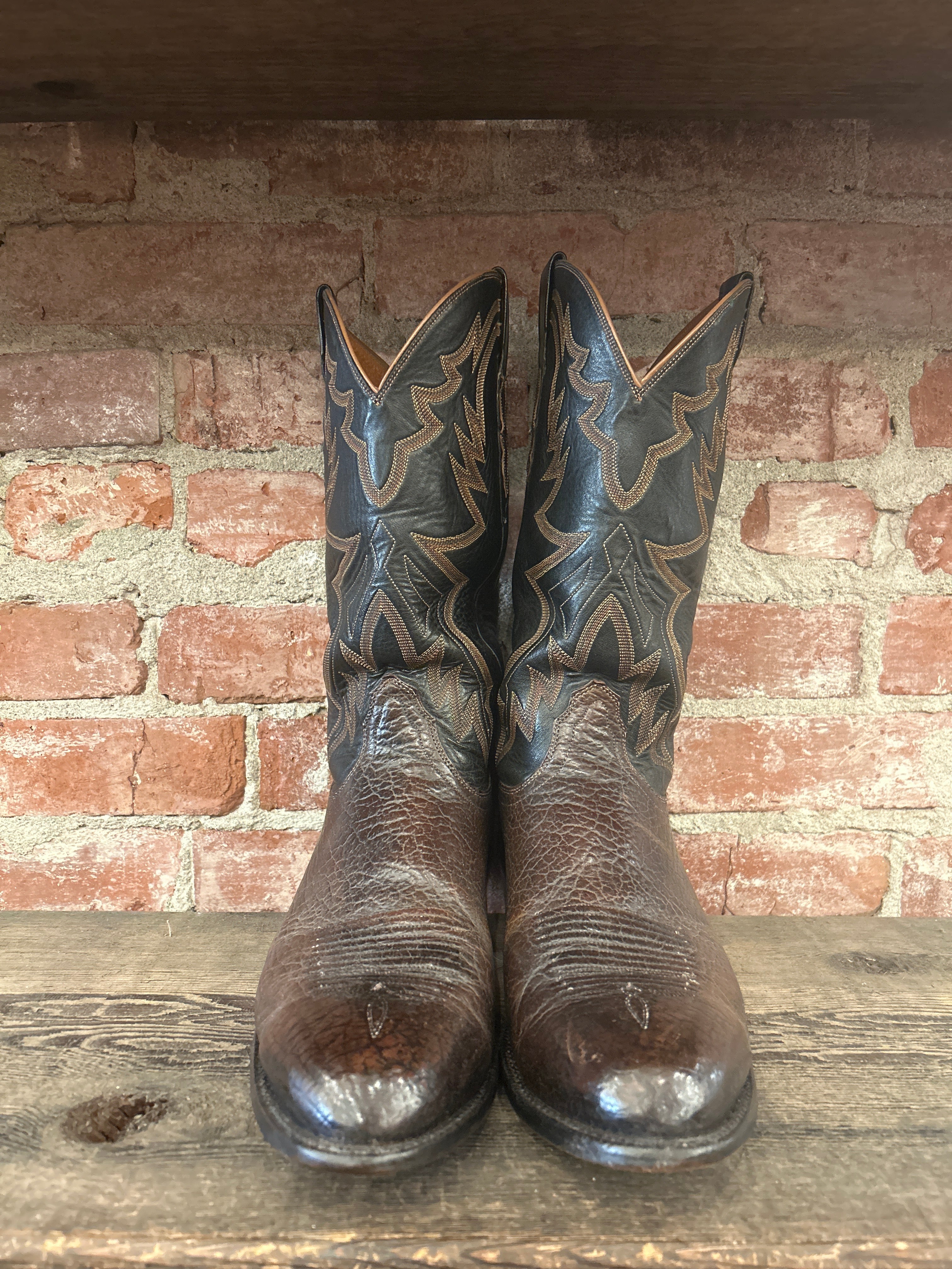 Lucchese Bull Neck Leather Men’s Cowboy Boots Size 11 Wide