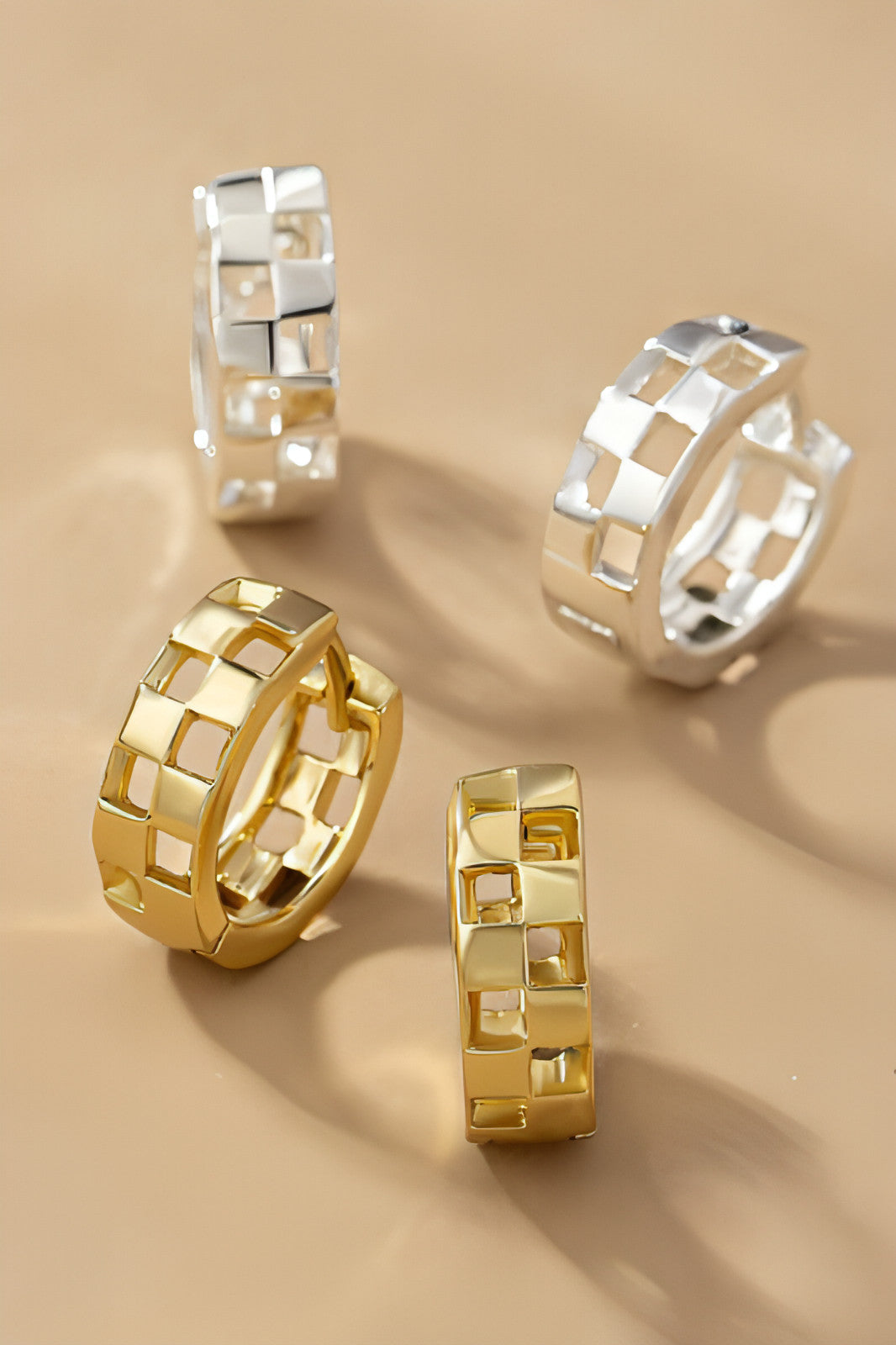 Checkered Huggie Hoops