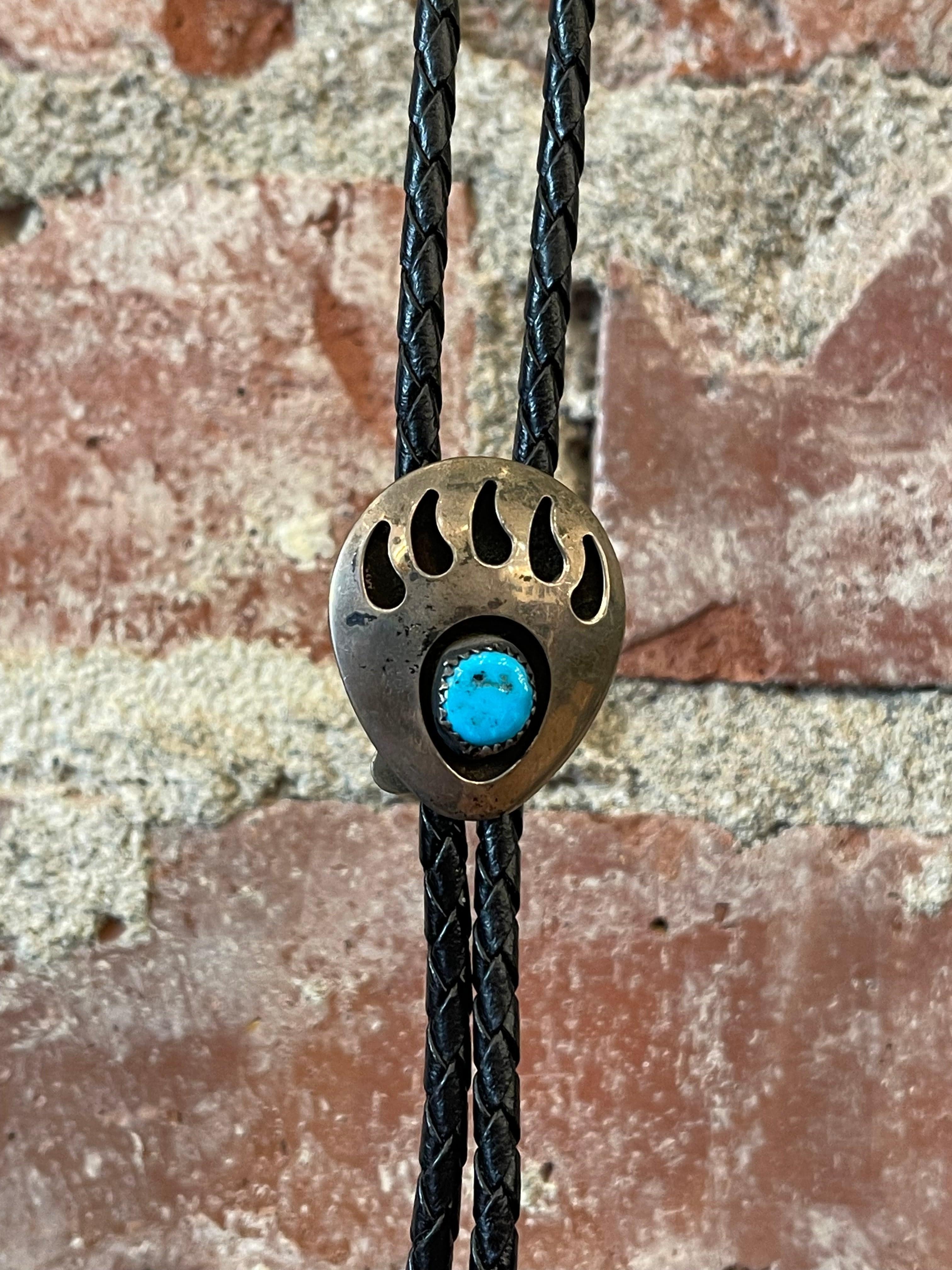 Sterling & Turquoise Bear Paw Bolo Tie