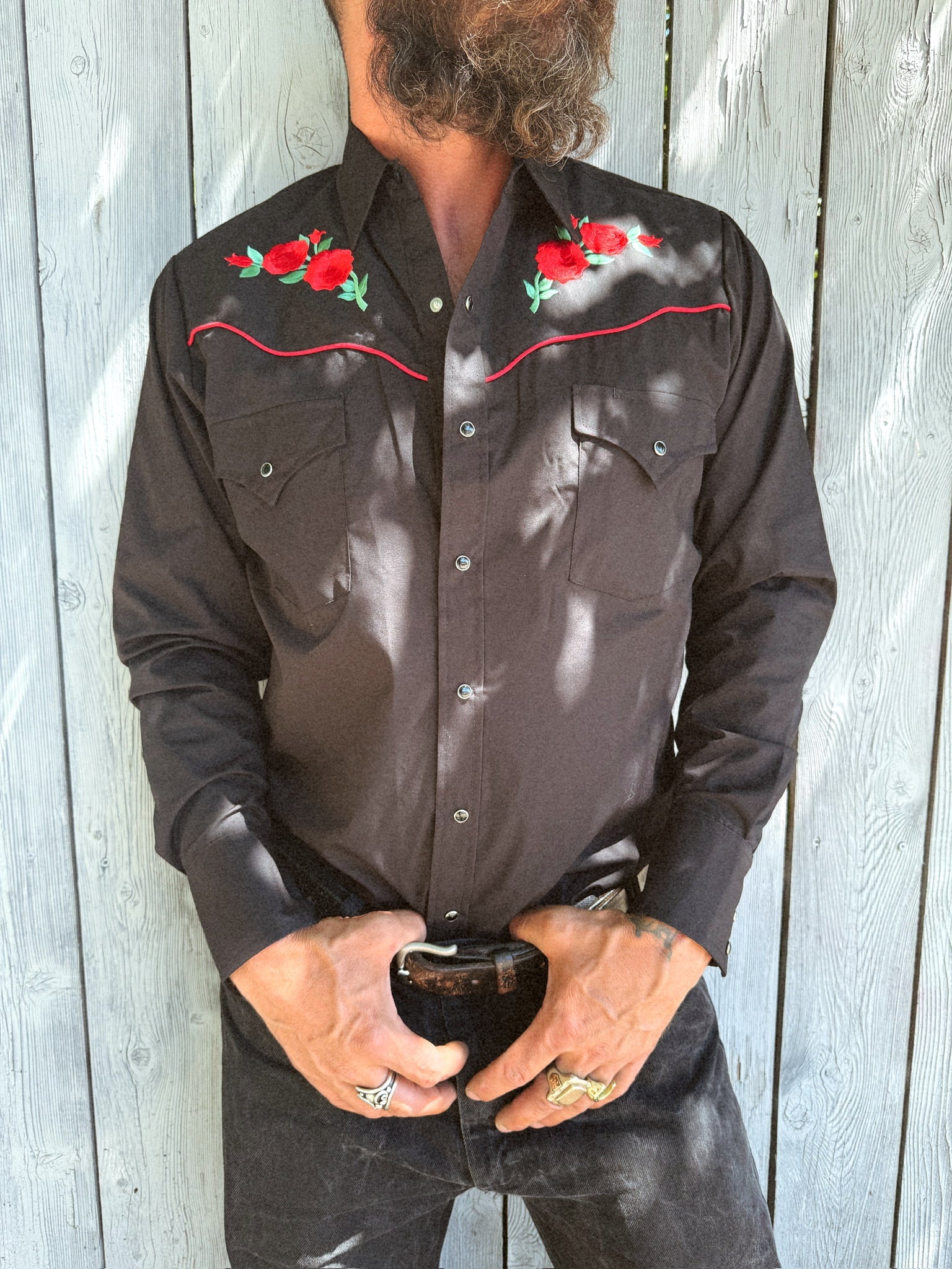 Ely Cattleman Rose Embroidery Western Snap Up Shirt