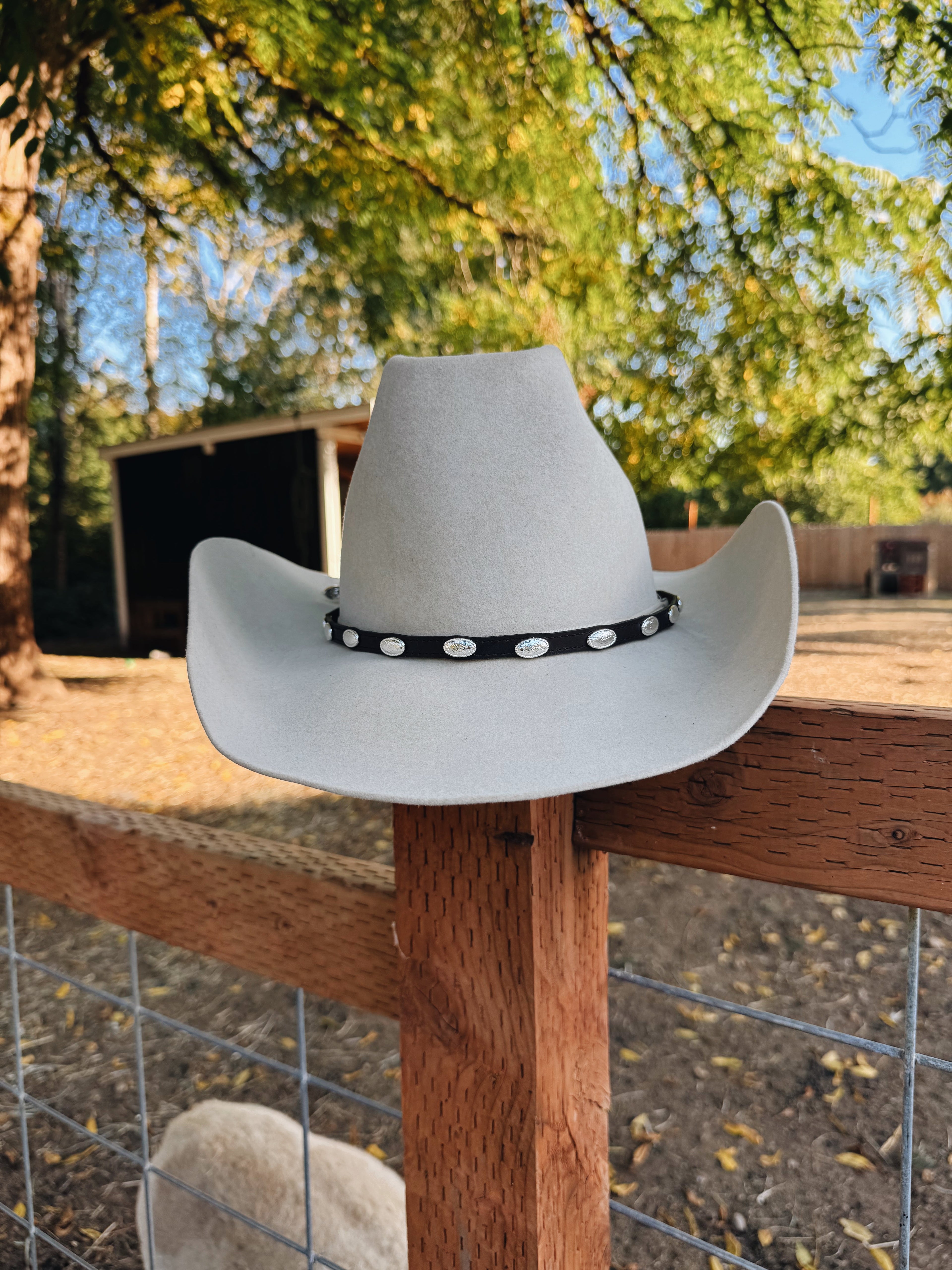 Black Leather Silver Concho Buckle Hat Band