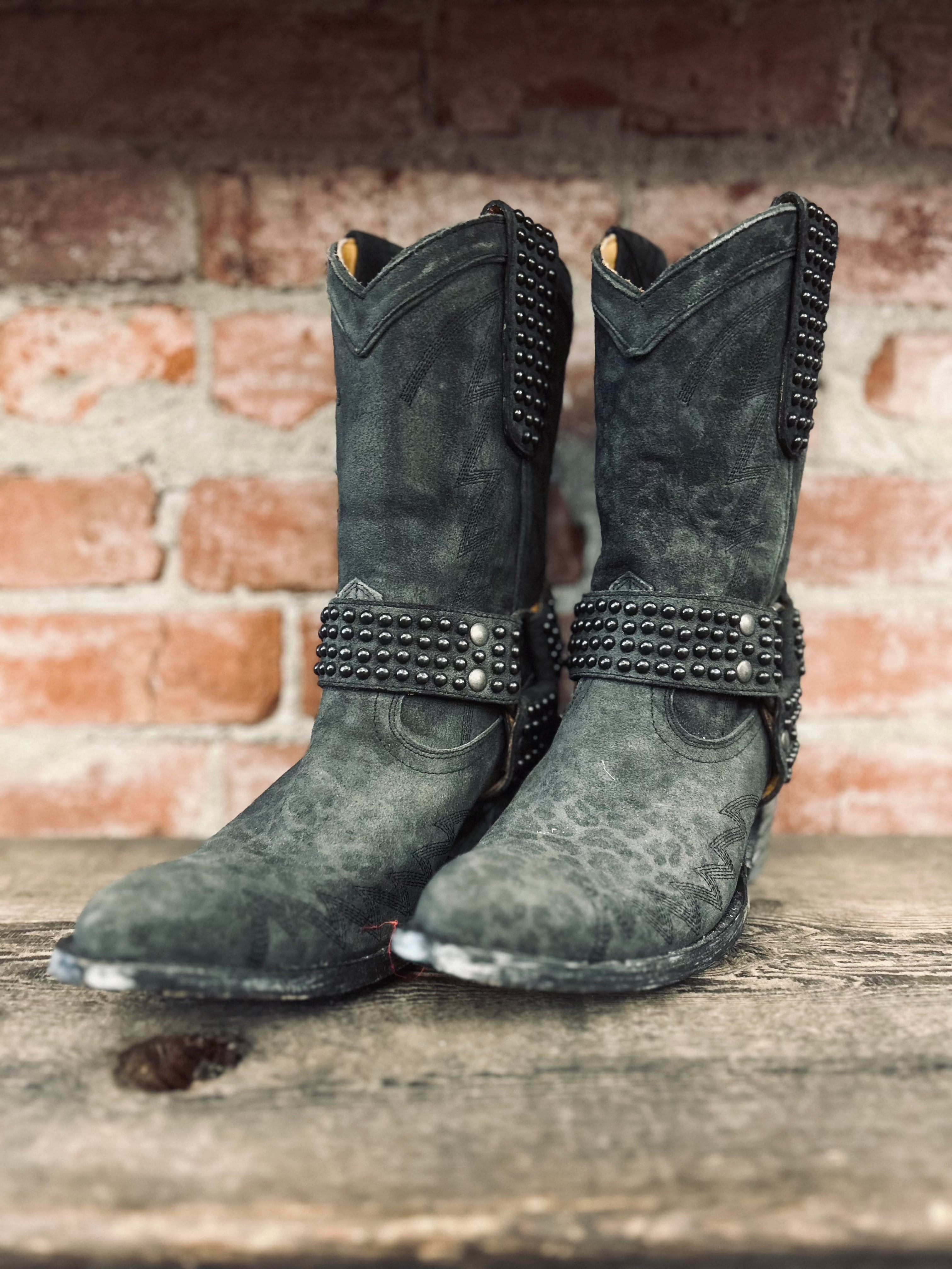 Old Gringo Leopard Studded Harness Women's Cowboy Boots Size 6.5